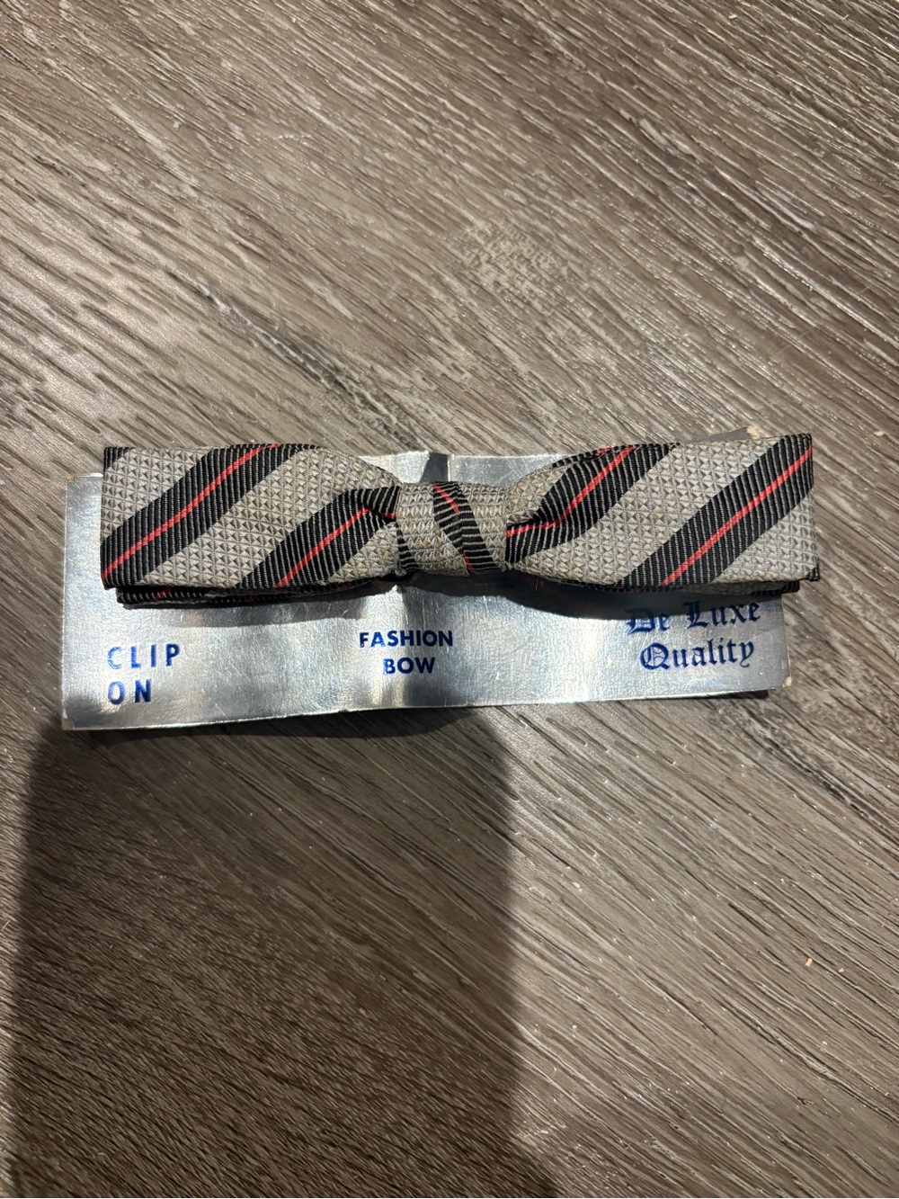 Clip-On Striped Bow Tie in Gray with Black & Red Accents